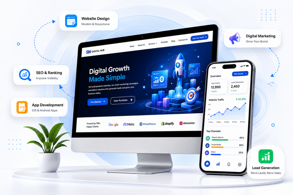 Website design and digital marketing services dashboard for business growth